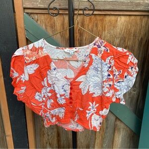 Three Days Orange Puff Sleeve Crop Blouse